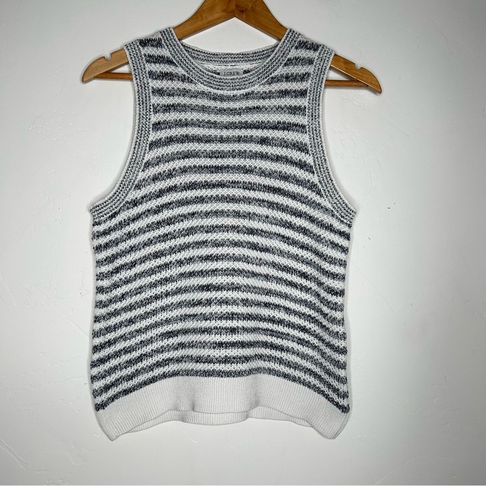 J. Crew Blue White Stripe Knit Sweater Vest Top Size Small Preppy Fall Office